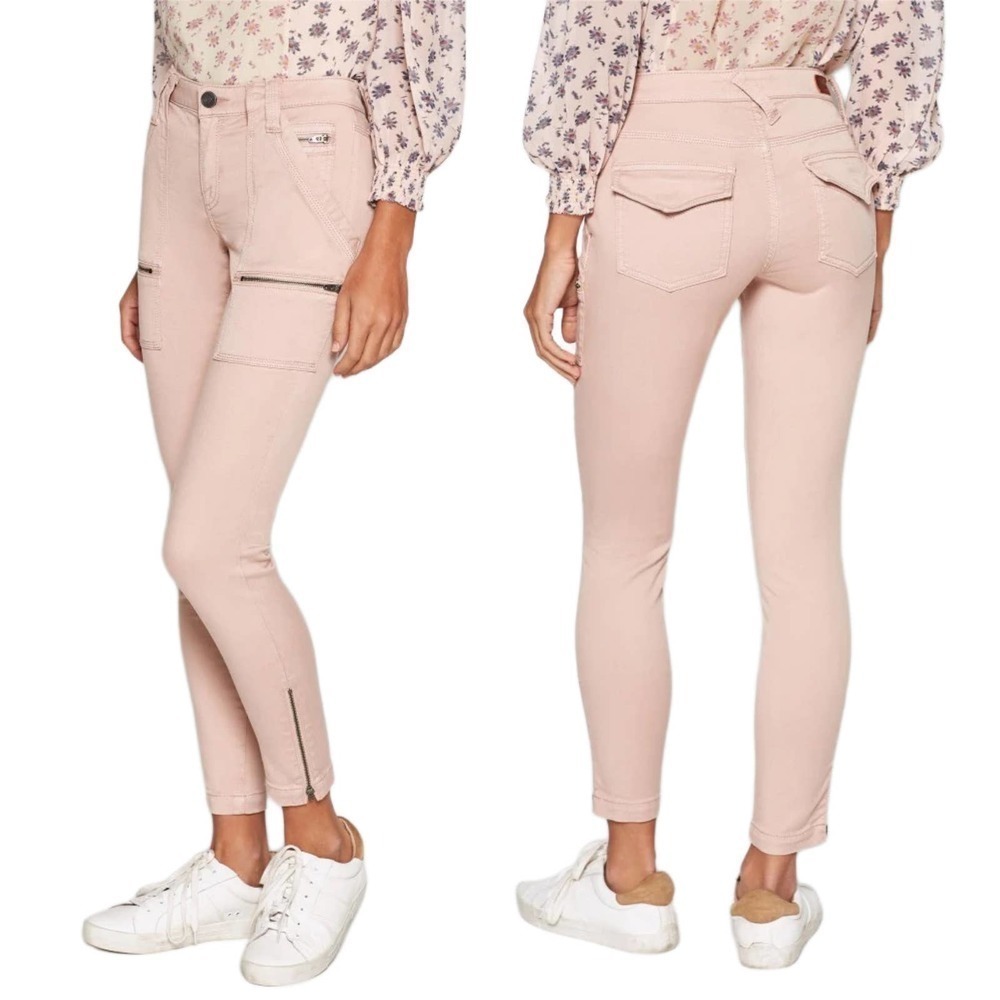 Joie Park Skinny Pale Pink Denim Moto Utility Pant in Washed Rose Size 26